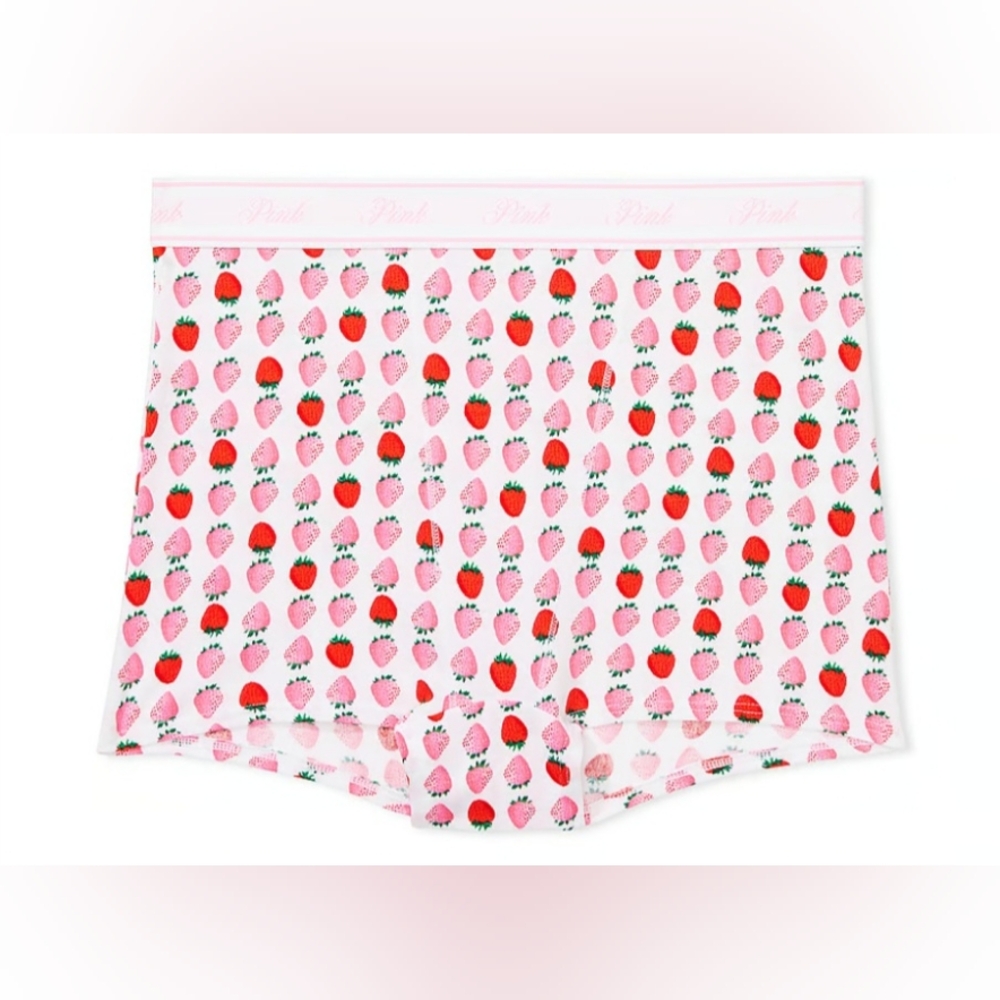 XXL 3-Set VS PINK Logo Cotton High Waist Boyshort Panty Set Strawberry